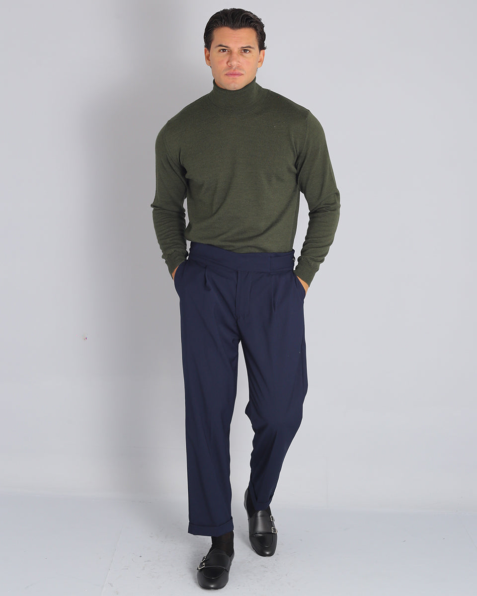 Diego - Pantalón sartorial a cintura alta con doble cinturón