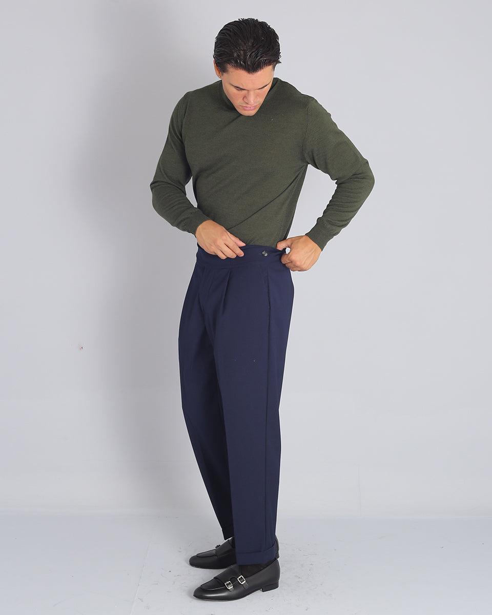 Diego - Pantalón sartorial a cintura alta con doble cinturón
